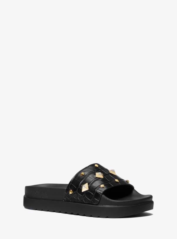 Damske Slapky Michael Kors Tyra Studded Crocodile Embossed Čierne - Topanky Michael Kors Sleva | JMSOZ-9321